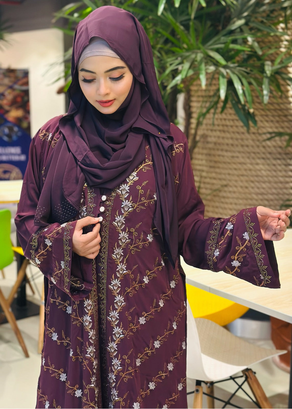 Elegant Teal Embroidered Abaya with Hijab – Graceful Modest Fashion - Azzan online shopping