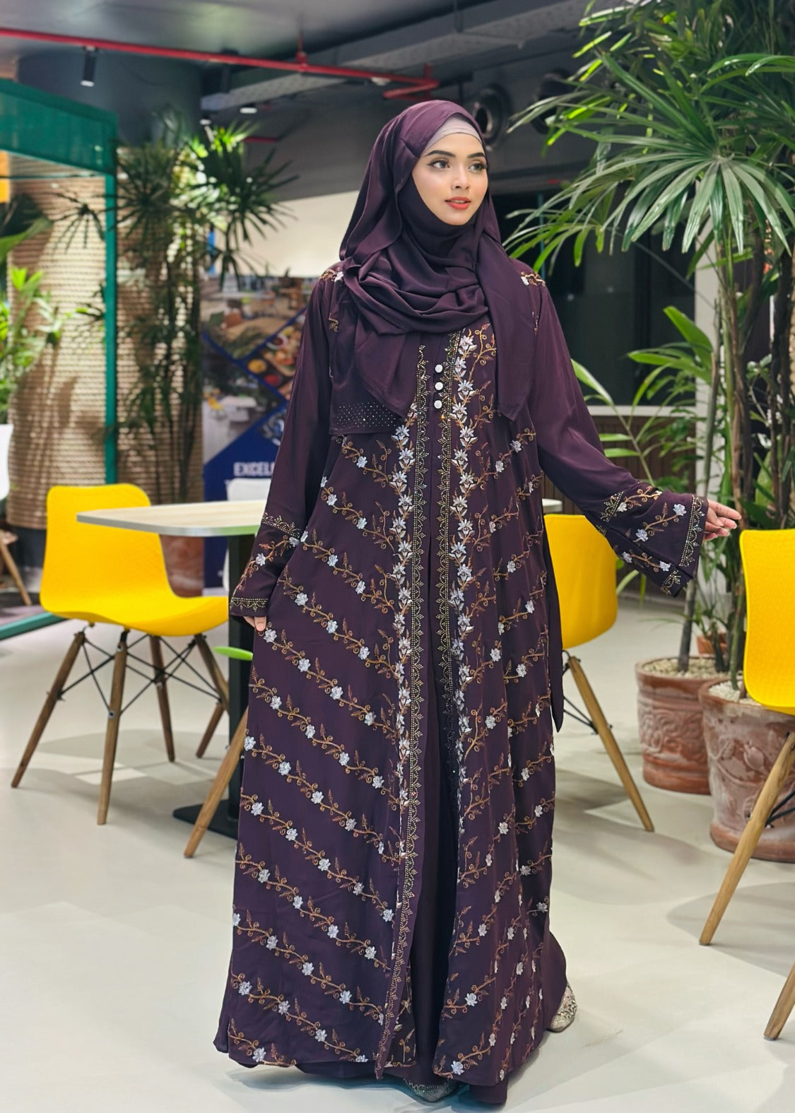 Elegant Teal Embroidered Abaya with Hijab – Graceful Modest Fashion - Azzan online shopping