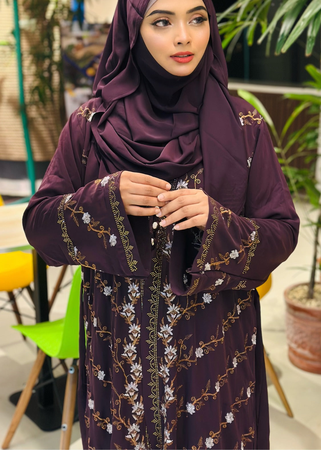 Elegant Teal Embroidered Abaya with Hijab – Graceful Modest Fashion - Azzan online shopping