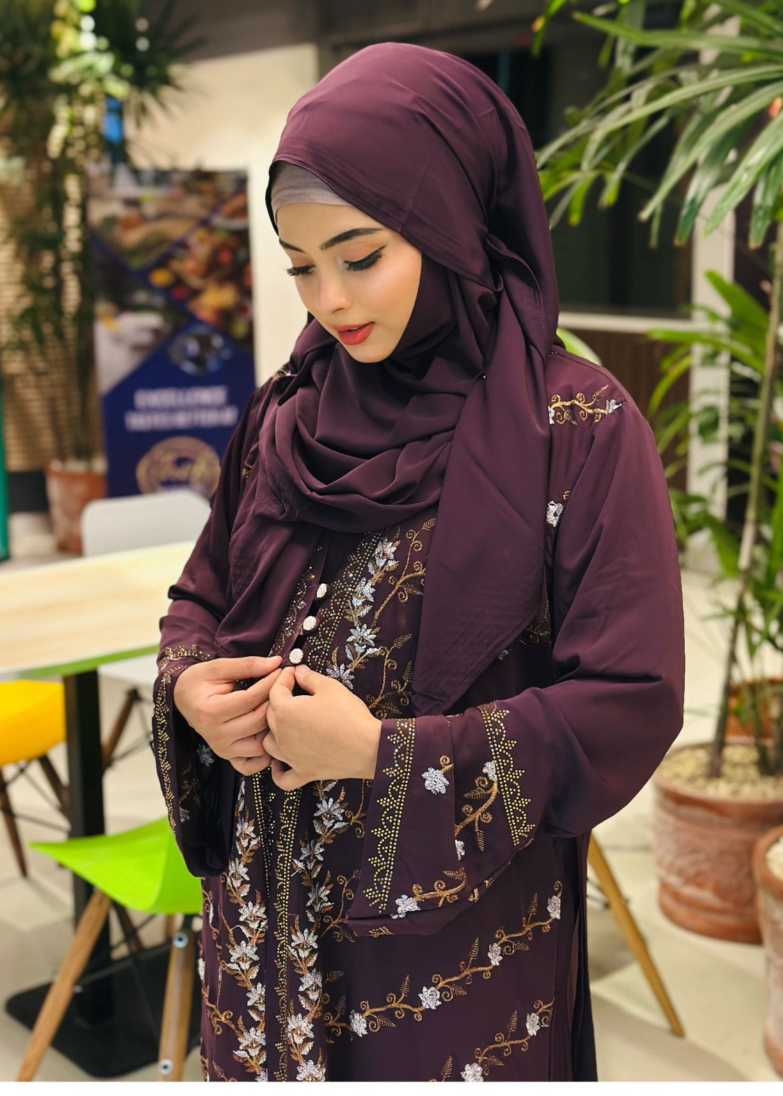 Elegant Teal Embroidered Abaya with Hijab – Graceful Modest Fashion - Azzan online shopping