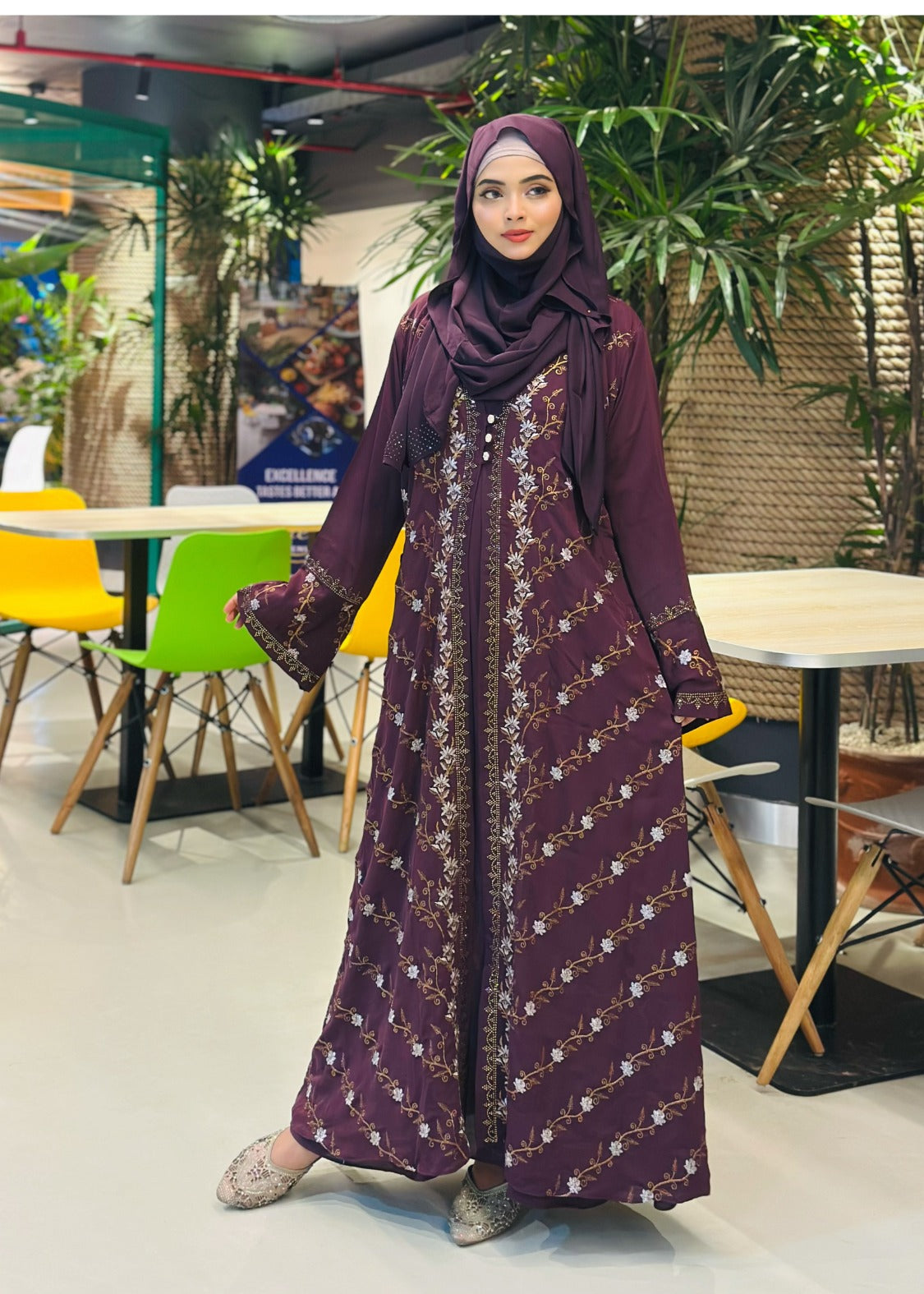 Elegant Teal Embroidered Abaya with Hijab – Graceful Modest Fashion - Azzan online shopping