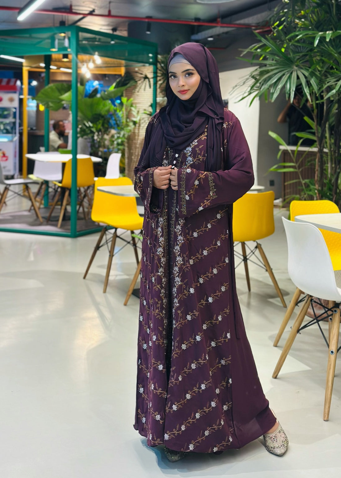Elegant Teal Embroidered Abaya with Hijab – Graceful Modest Fashion - Azzan online shopping