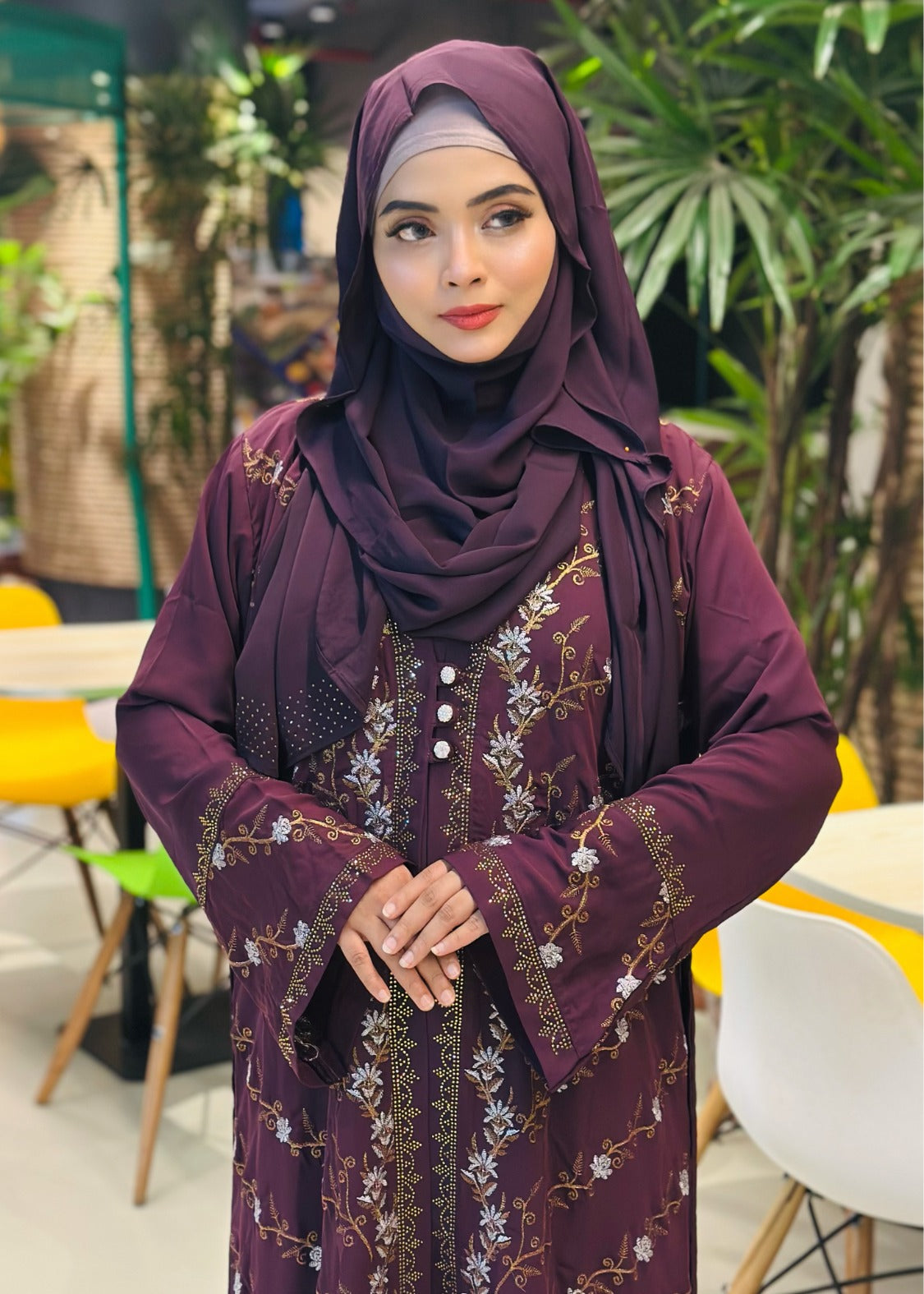 Elegant Teal Embroidered Abaya with Hijab – Graceful Modest Fashion - Azzan online shopping