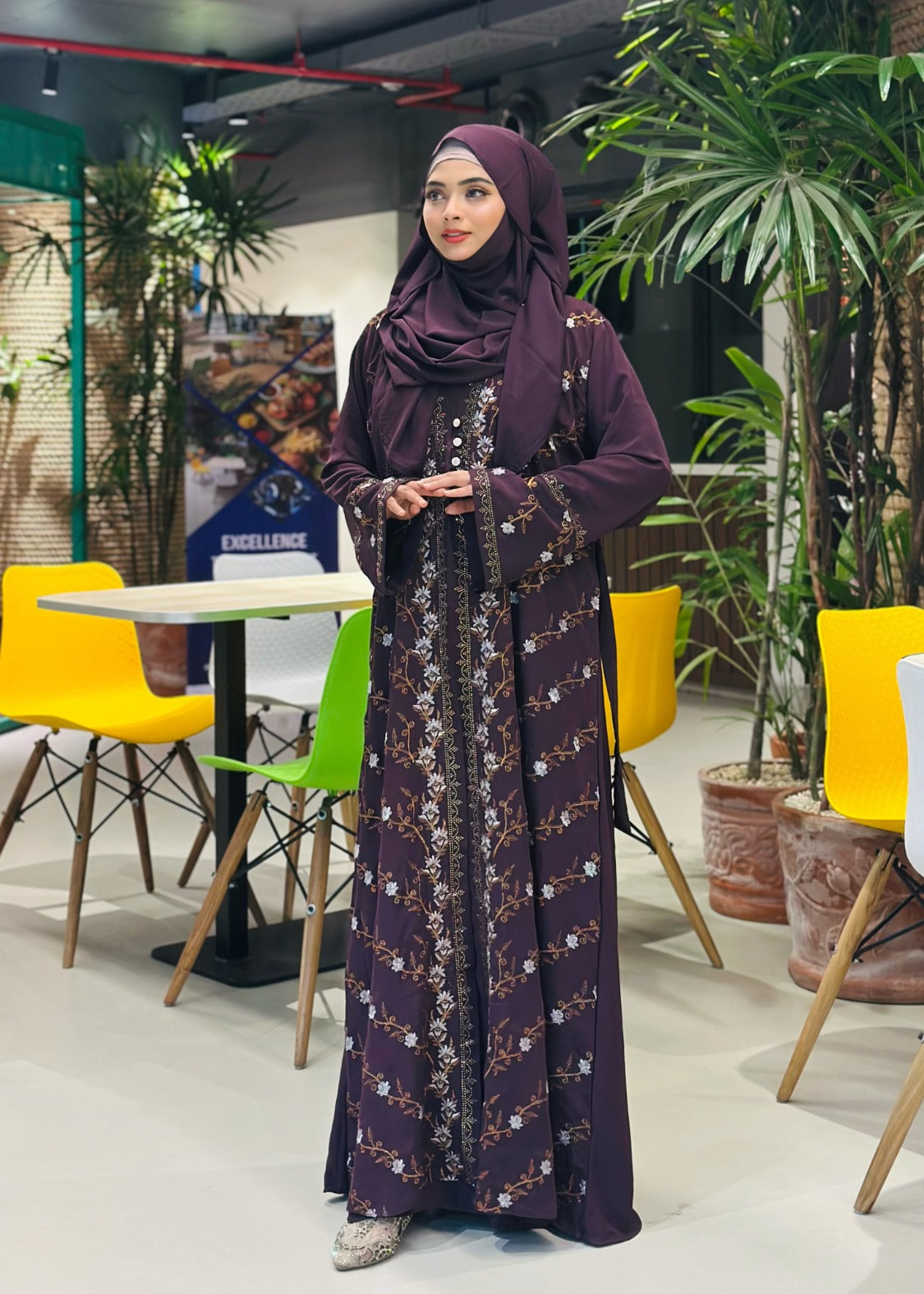 Elegant Teal Embroidered Abaya with Hijab – Graceful Modest Fashion - Azzan online shopping