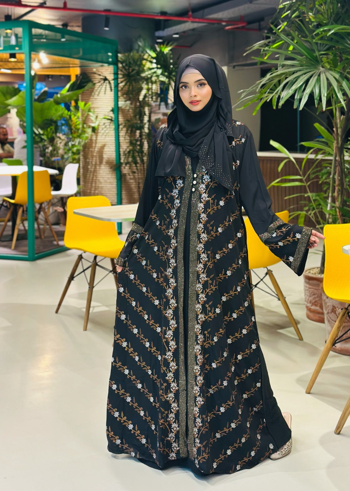 Elegant Teal Embroidered Abaya with Hijab – Graceful Modest Fashion - Azzan online shopping