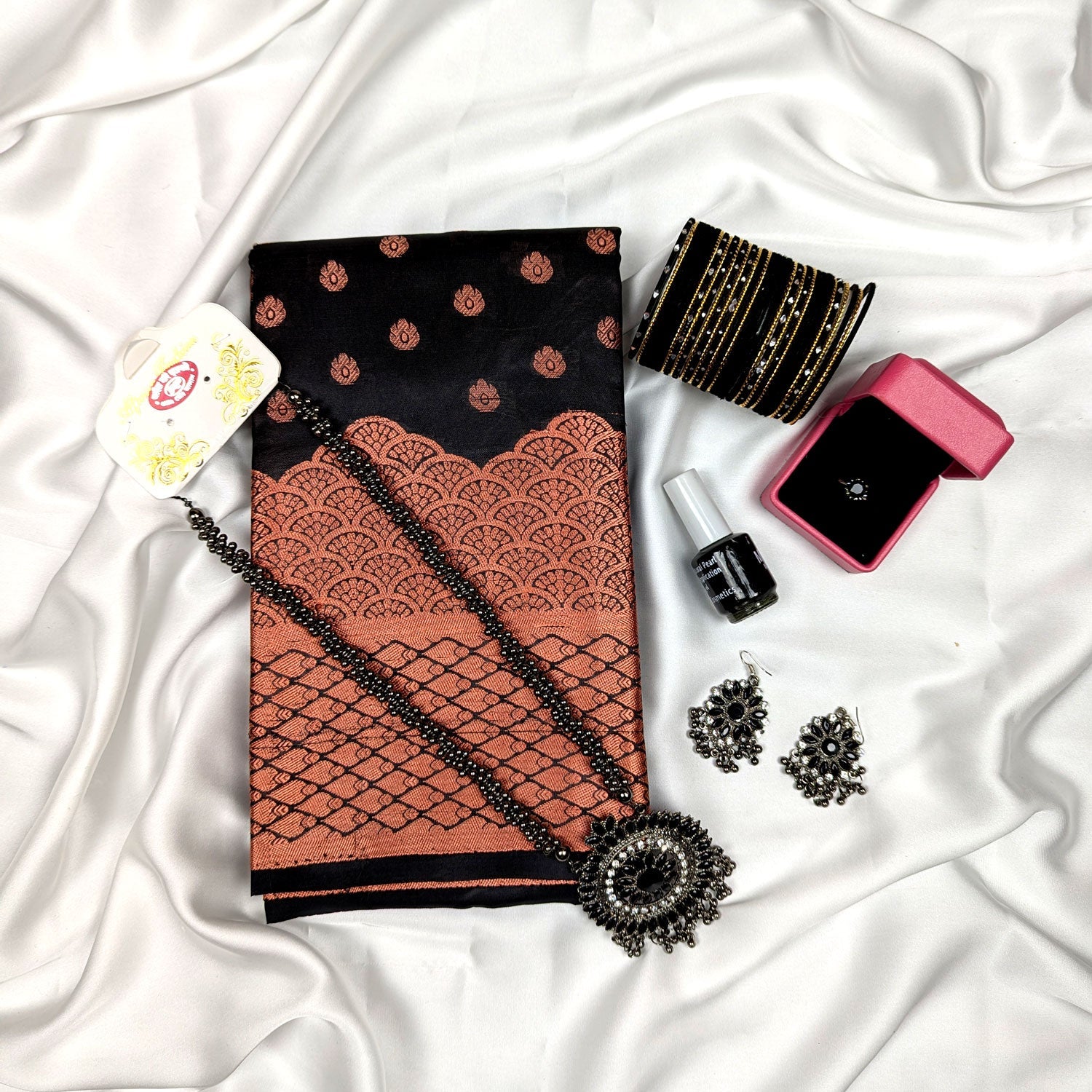 Premium Silk Katan Saree Combo Pack – Black