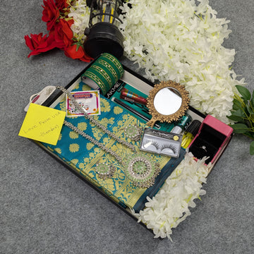 Premium Silk Katan Saree Combo Set - Ocean Green