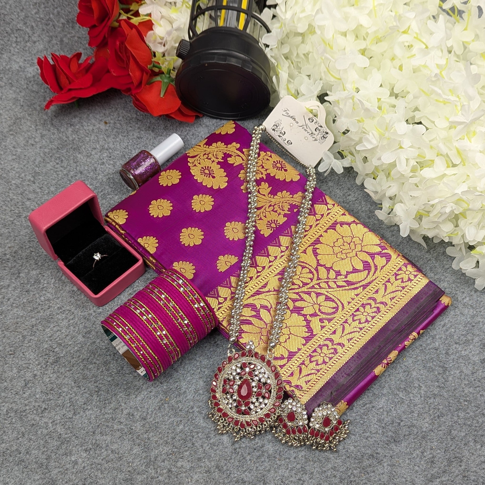 Premium Silk Katan Saree Combo Set - Purple