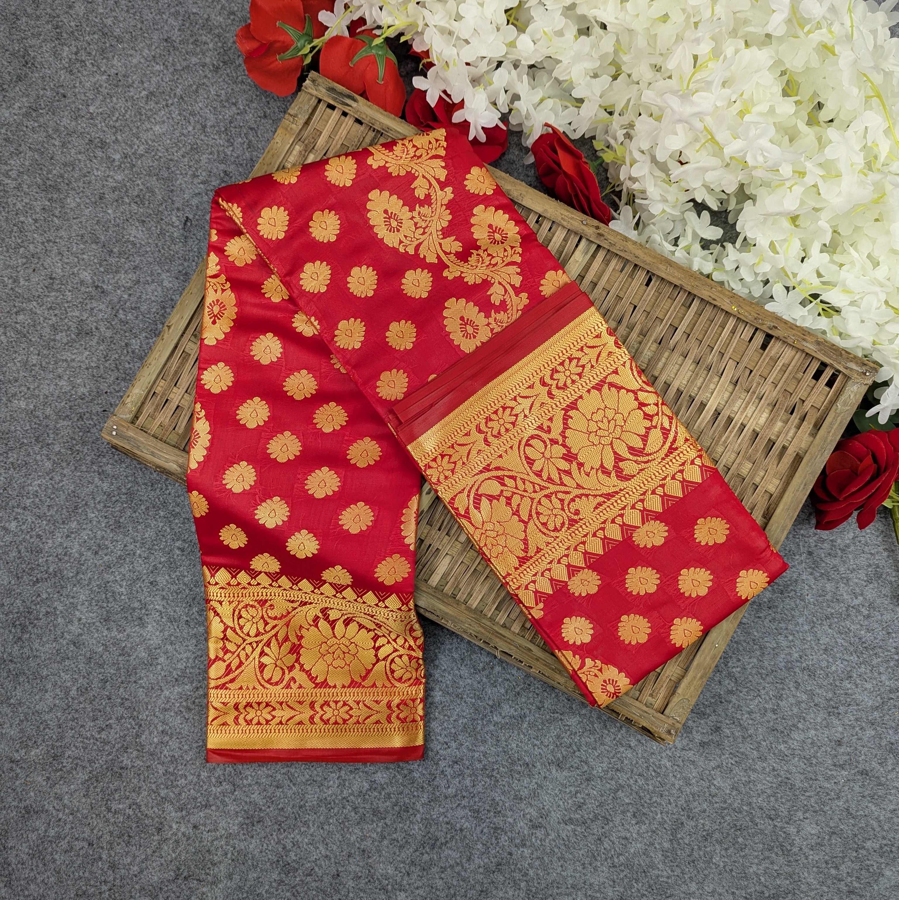 Premium Silk Katan Saree Combo Set - Red