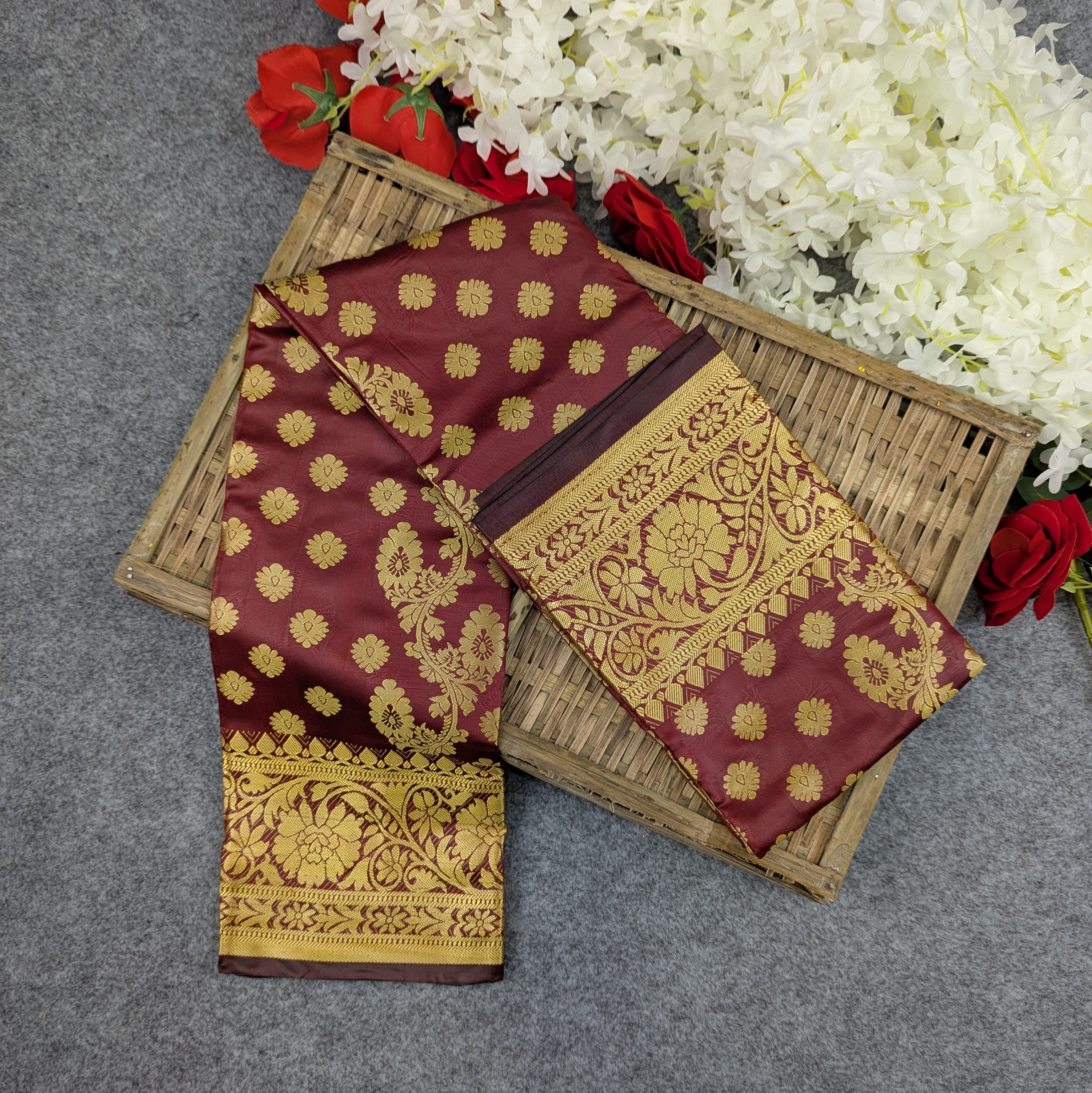 Premium Silk Katan Saree Combo Set - Maroon
