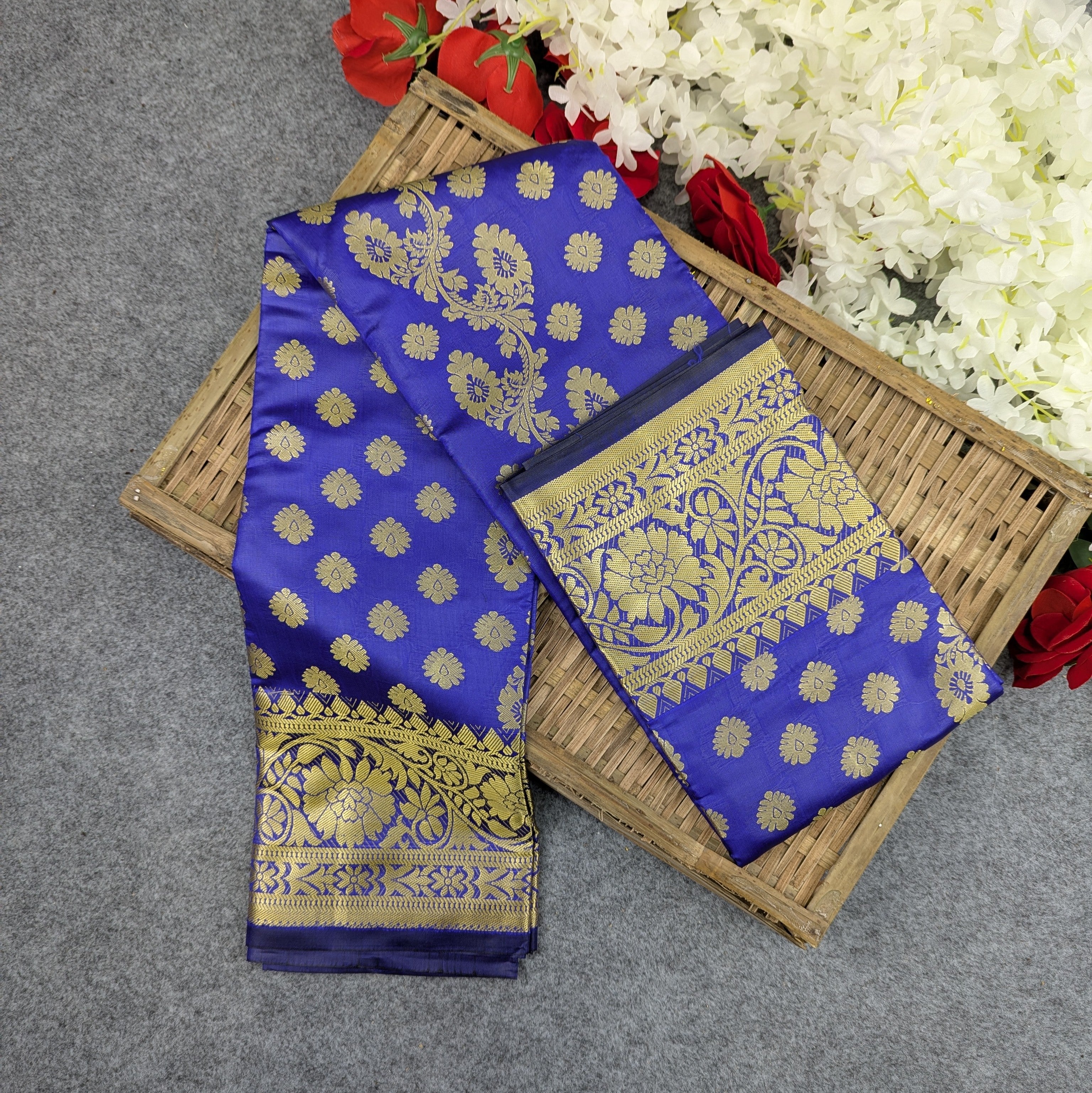 Premium Silk Katan Saree Combo Set - Blue