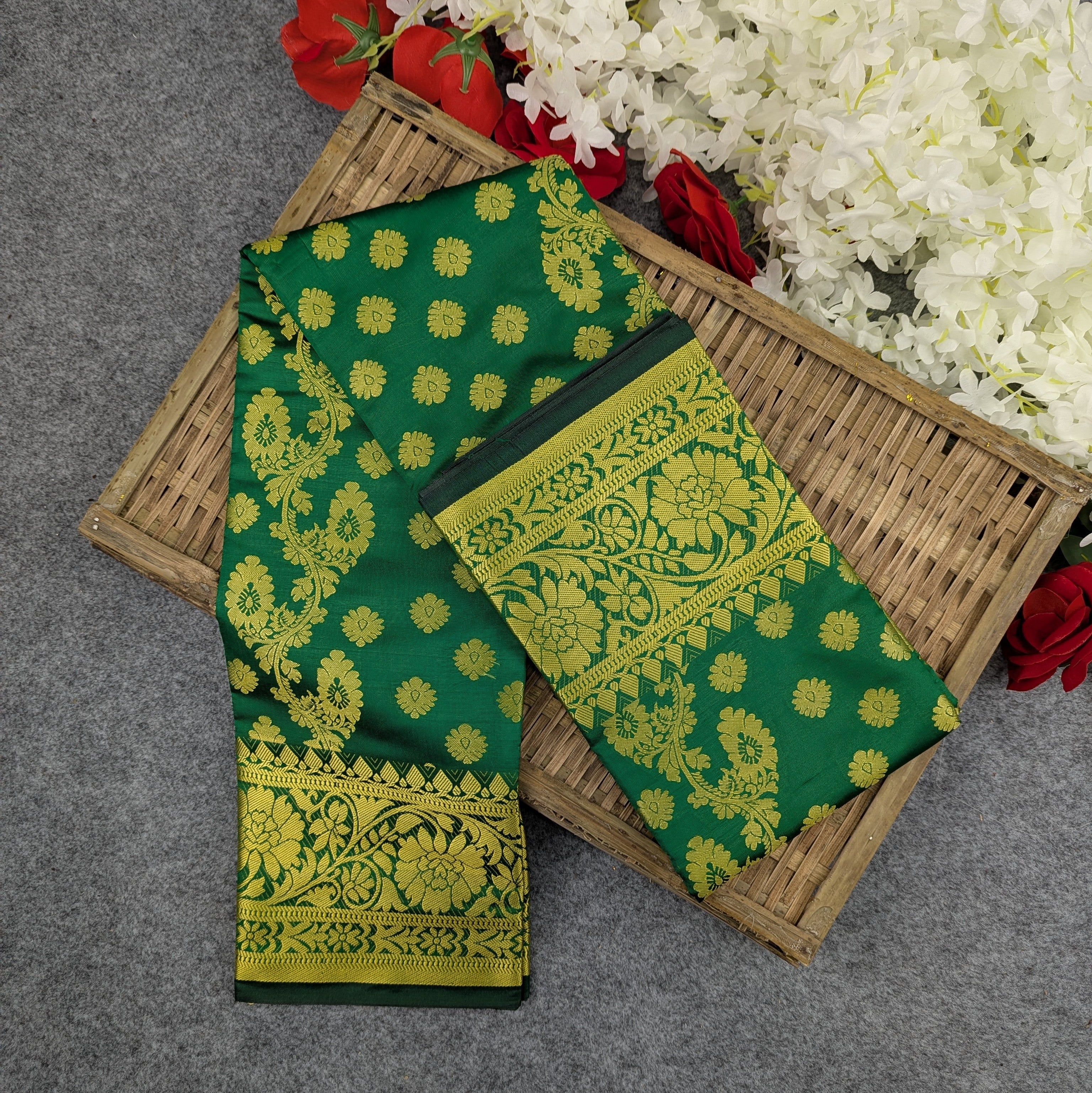 Premium Silk Katan Saree Combo Set - Green