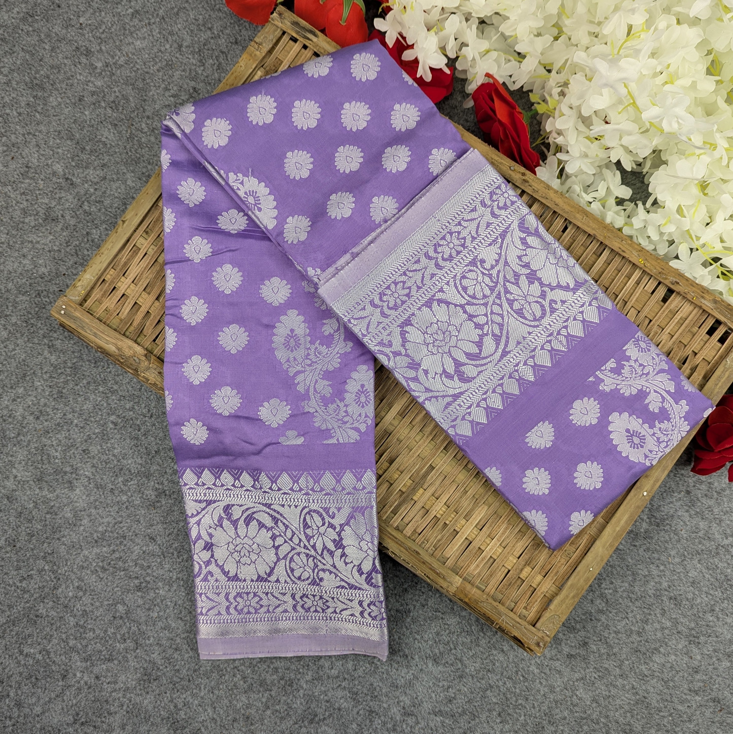 Premium Silk Katan Saree Combo Set - Lavender