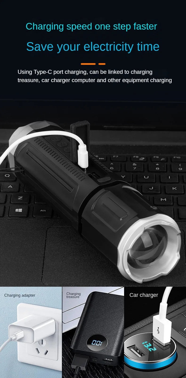 Portable Bluetooth Speaker With Zoomable Flashlight - 4 Dimming Modes FM Radio Long Lasting Life