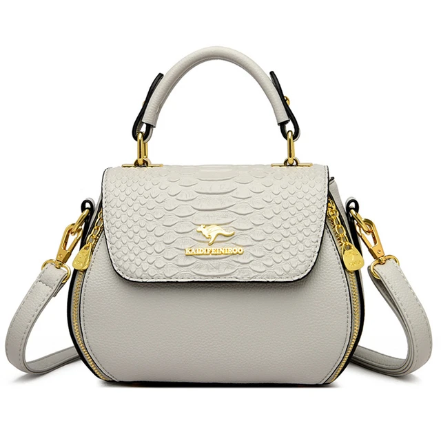 Crocodile Leather Designer Handbag for Female Light Ash